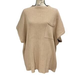 Entro Women's Oversized Cream Rib Knit Chunky Sweater Top Mock Neck Pocket Sz 2X